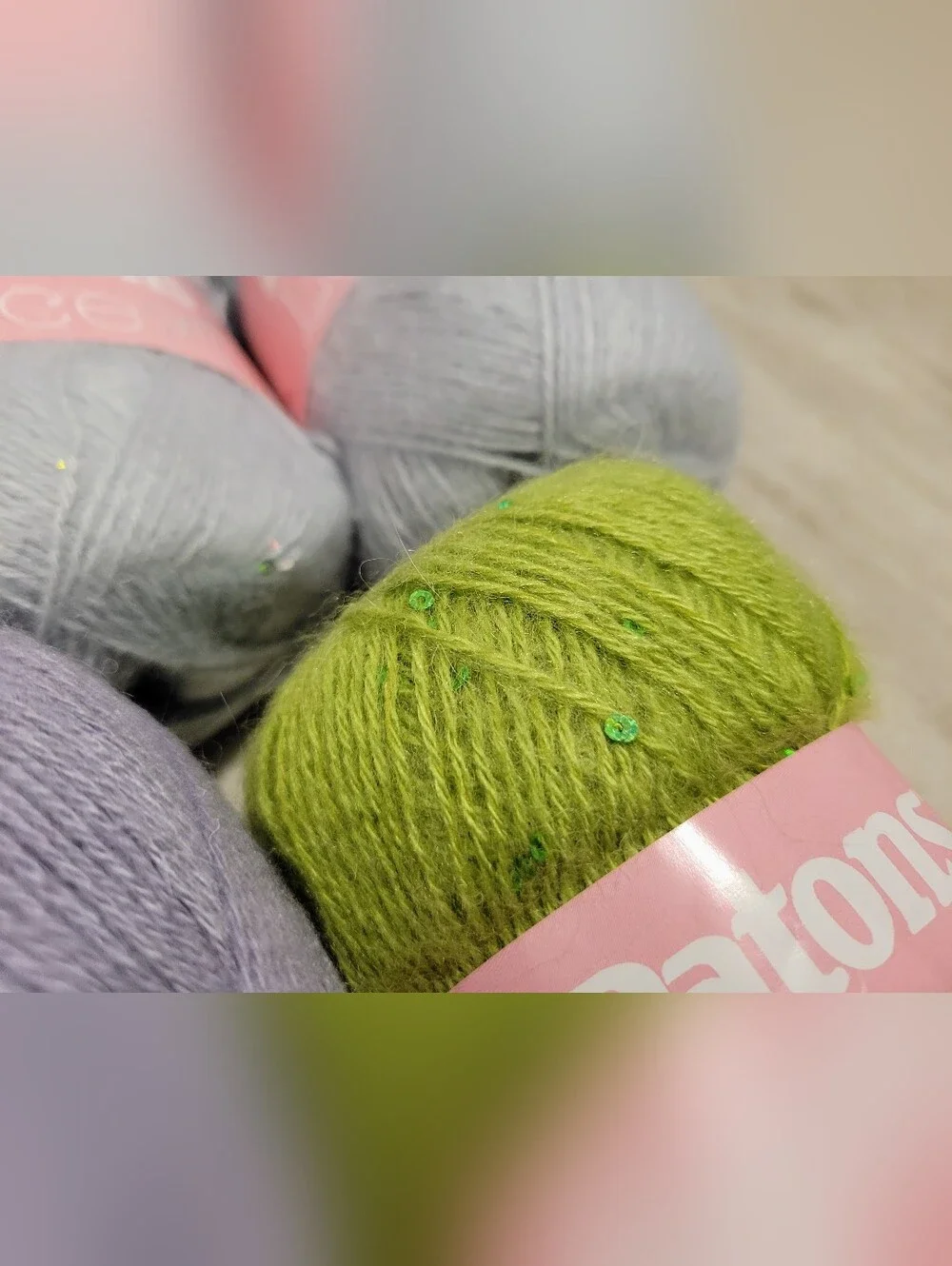 1.45 lb Lot 9 Skeins Patrons Lace Sequin Yarn Moonstone Pale Blue Topaz Amethyst